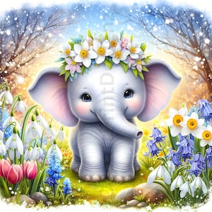 Cute Spring Elephant Clipart, Watercolor Animal Images, High Quality ...