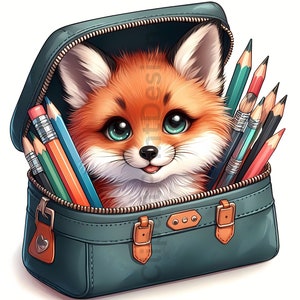 Cute Back to School Animals Peeking Out of Accessories Clipart Bundle ...