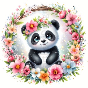 Cute Spring Pandas Clipart Bundle, Watercolor Clip Art Images, High ...