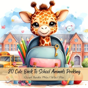 Bundle de cliparts mignons animaux de la rentrée, Images clipart animaux aquarelles, professeur numérique de haute qualité