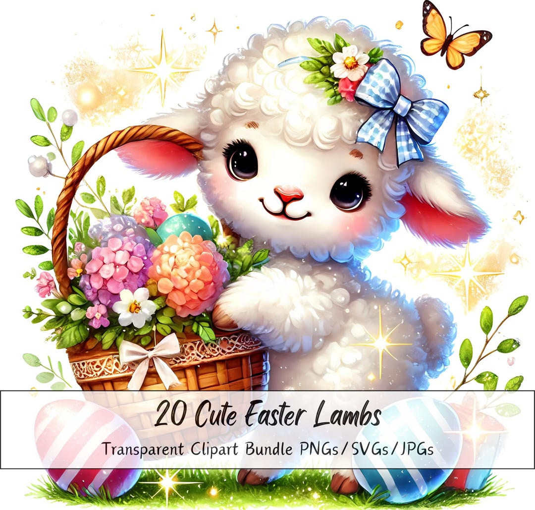 Cute Easter Lambs Clipart Bundle, Transparent Background Animal ...