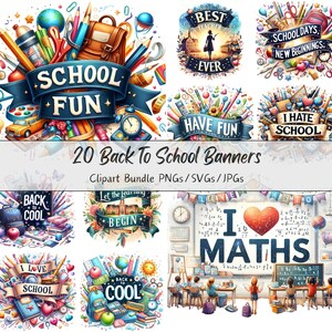 Back to School Banners Clipart Bundle, Watercolor Clip Art Images, High ...