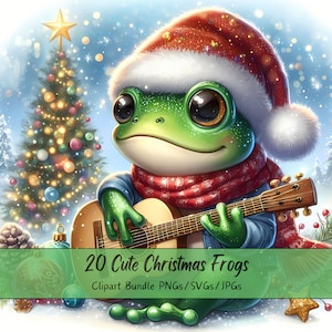 Niedliche Weihnachtsfrösche, Clipart-Bundle, Weihnachtsfrosch Clip Art Bilder, Aquarell hochwertige Tiere, lustige festliche Tiergrafiken, Winter