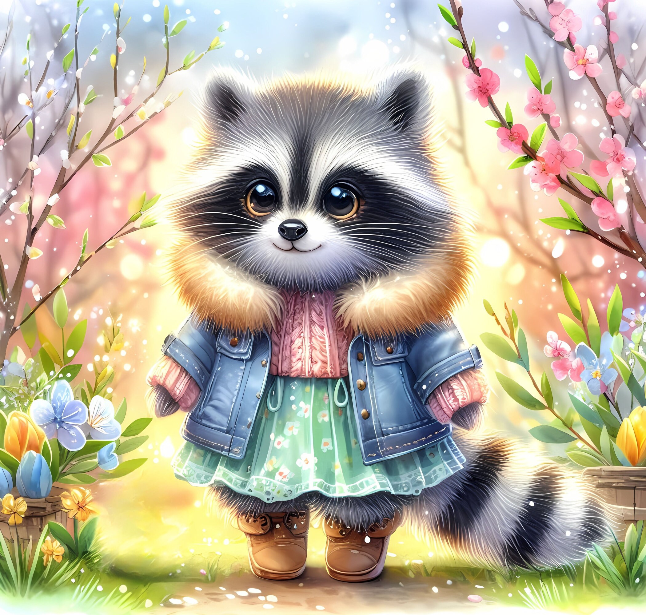 Spring Raccoon Pattern Cute Spring Raccoons Clipart Bundle, Watercolor Clip Art Images, 20 ...