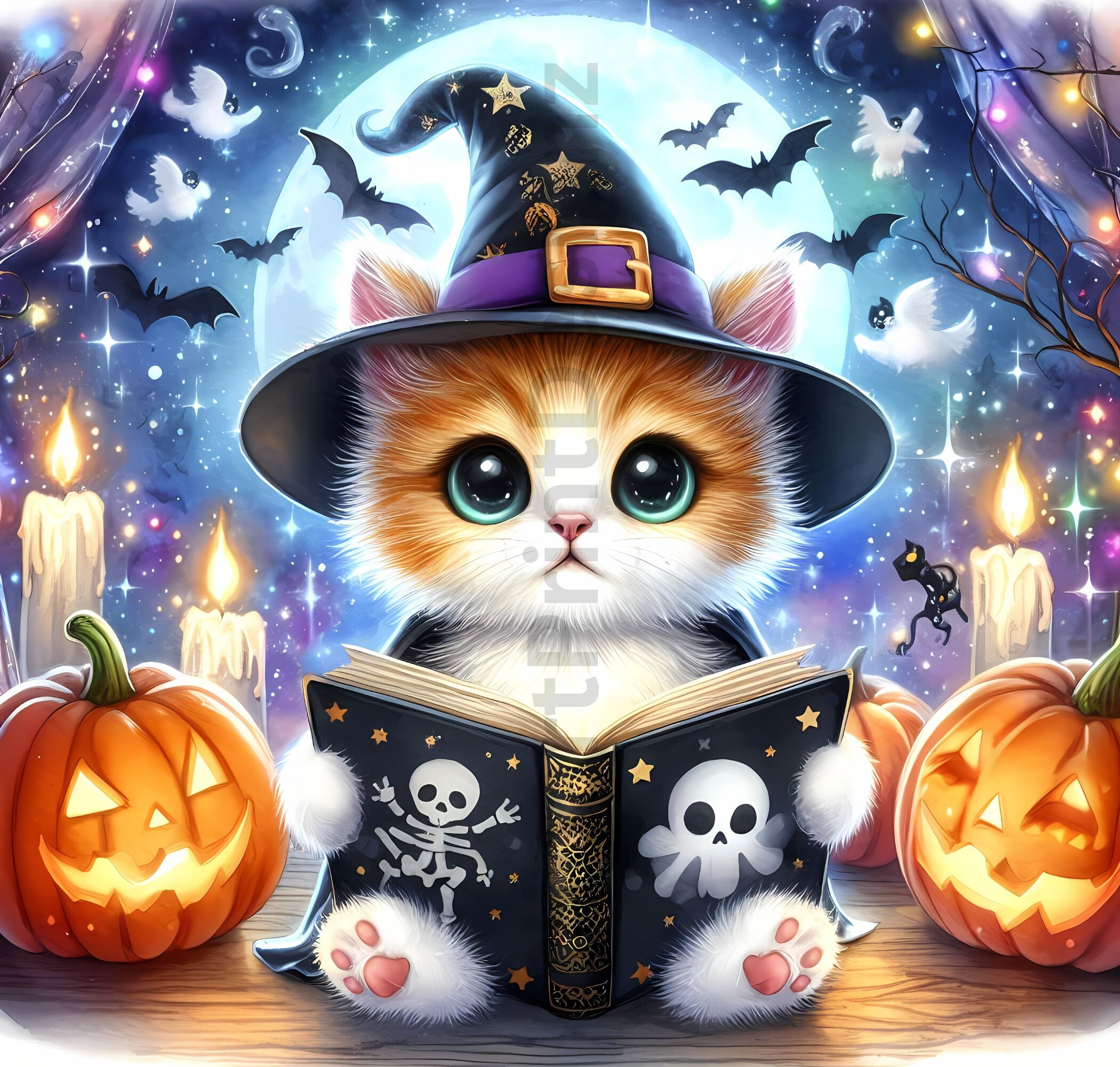 Cute Halloween Kittens Clipart Bundle, Watercolor Kitten Clip Art ...