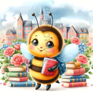 Cute Back to School Bees Clipart Bundle, Watercolor Bee Clip Art Images ...