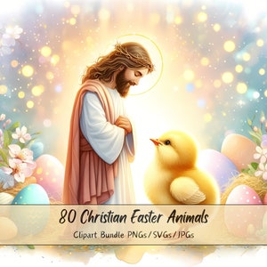 80 schattige christelijke paasdieren clipartbundel, hoogwaardige aquarel dierenafbeeldingen, digitale downloadafbeeldingen, instant clip art-bestanden