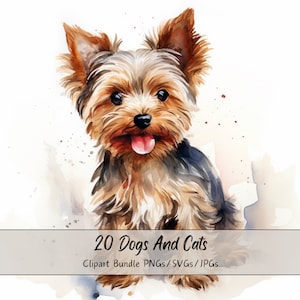 Aquarelles mignonnes de races de chiens et de chats, chiots, chatons, chiens adultes, chats adultes, lot de cliparts, animaux, 300 dpi PNG/JPG/SVG