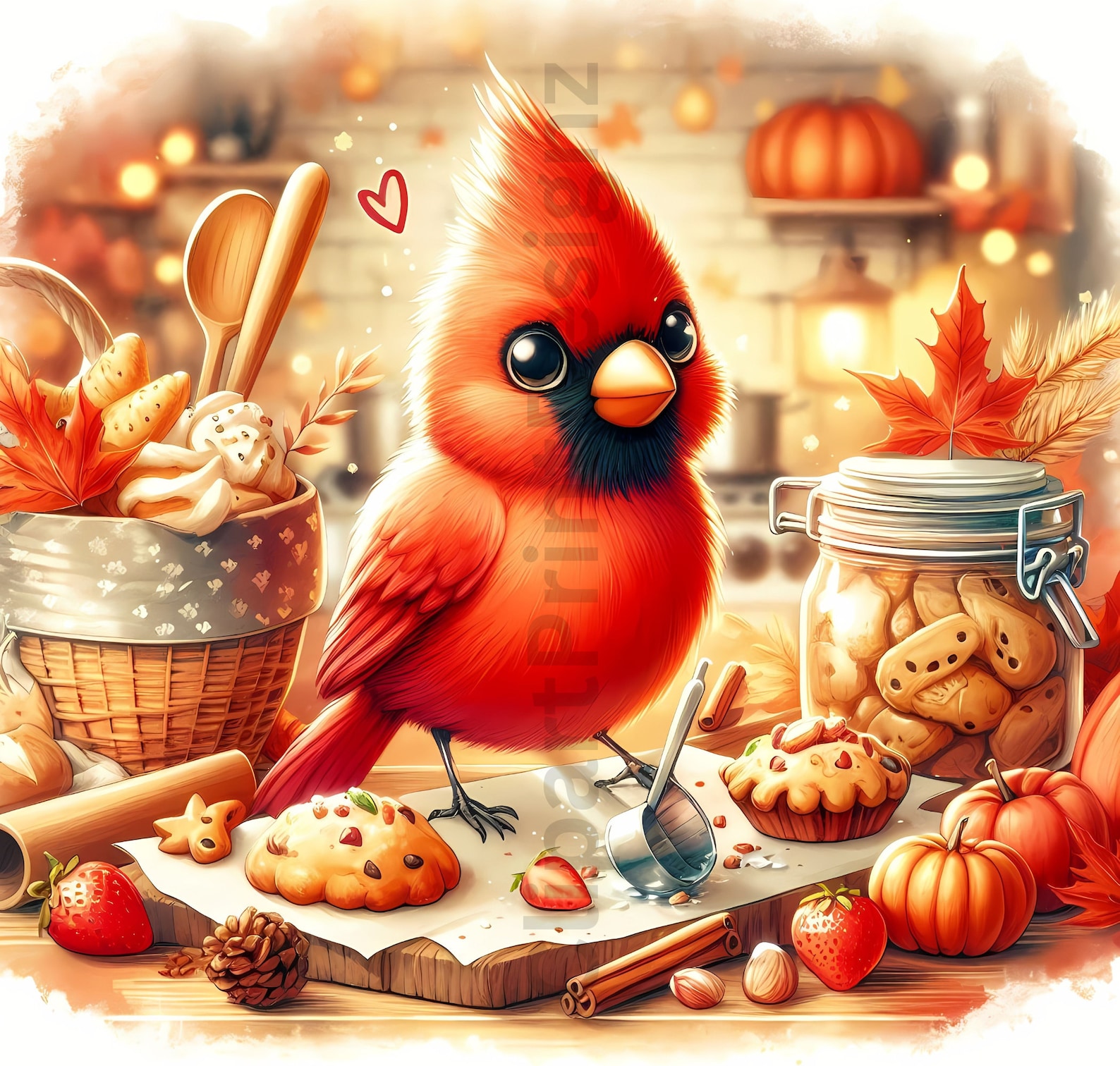 Cute Fall Red Cardinals Clipart Bundle, Watercolor Cardinal Clip Art ...
