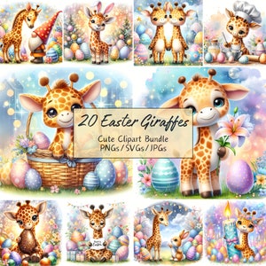 Süße Ostern Giraffen Clipart, lustige Aquarell Tier Bilder, hochwertige Bundle, Digital Download Grafik, 20 Digital Art Dateien