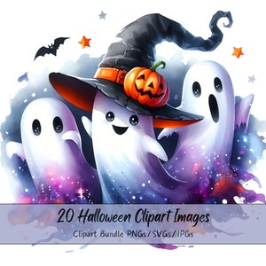 Paquete de imágenes prediseñadas de imágenes de Halloween, imagen de clip de acuarela, animales de alta calidad aterradores, descarga digital feliz, pancarta, cupcake, figuras de gato