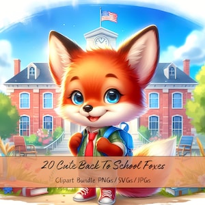 Pacote de clipart de raposas fofo de volta às aulas, imagens de clipart de raposa em aquarela, arquivo de animais de alta qualidade, gráficos digitais de animais para professores, exclusivos