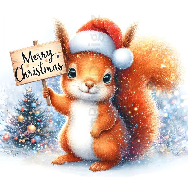 Bundle de cliparts animaux joyeux Noël aquarelle, 17 fichiers PNG et