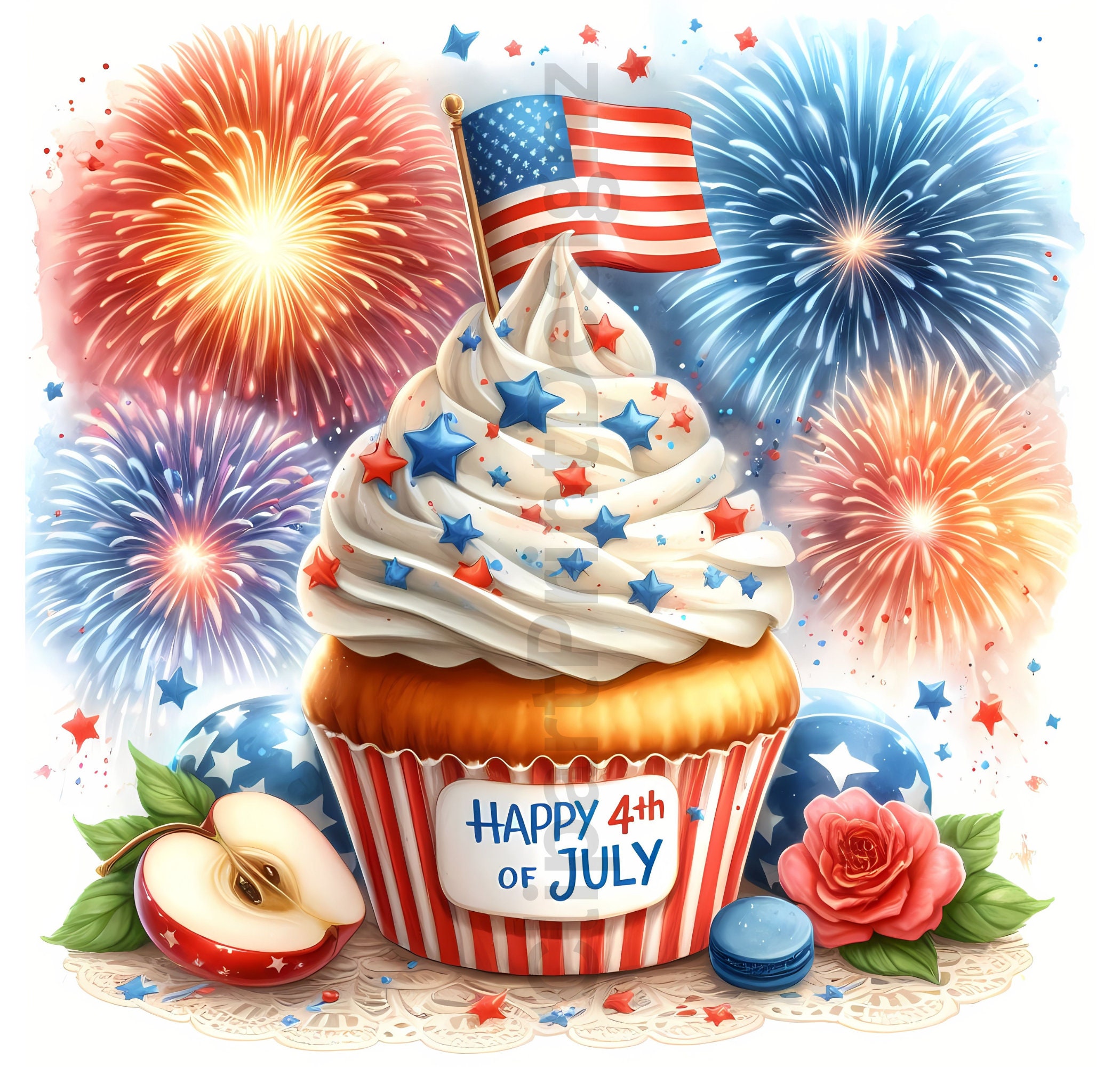 4th July Cupcakes Clipart Bundle, Watercolor Patriotic Files, High ...