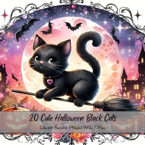 Cute Halloween Black Cats Clipart Bundle, Watercolor Cat Clip Art Images, High Quality Animals Scary, Fun Digital Animal Download, Fall
