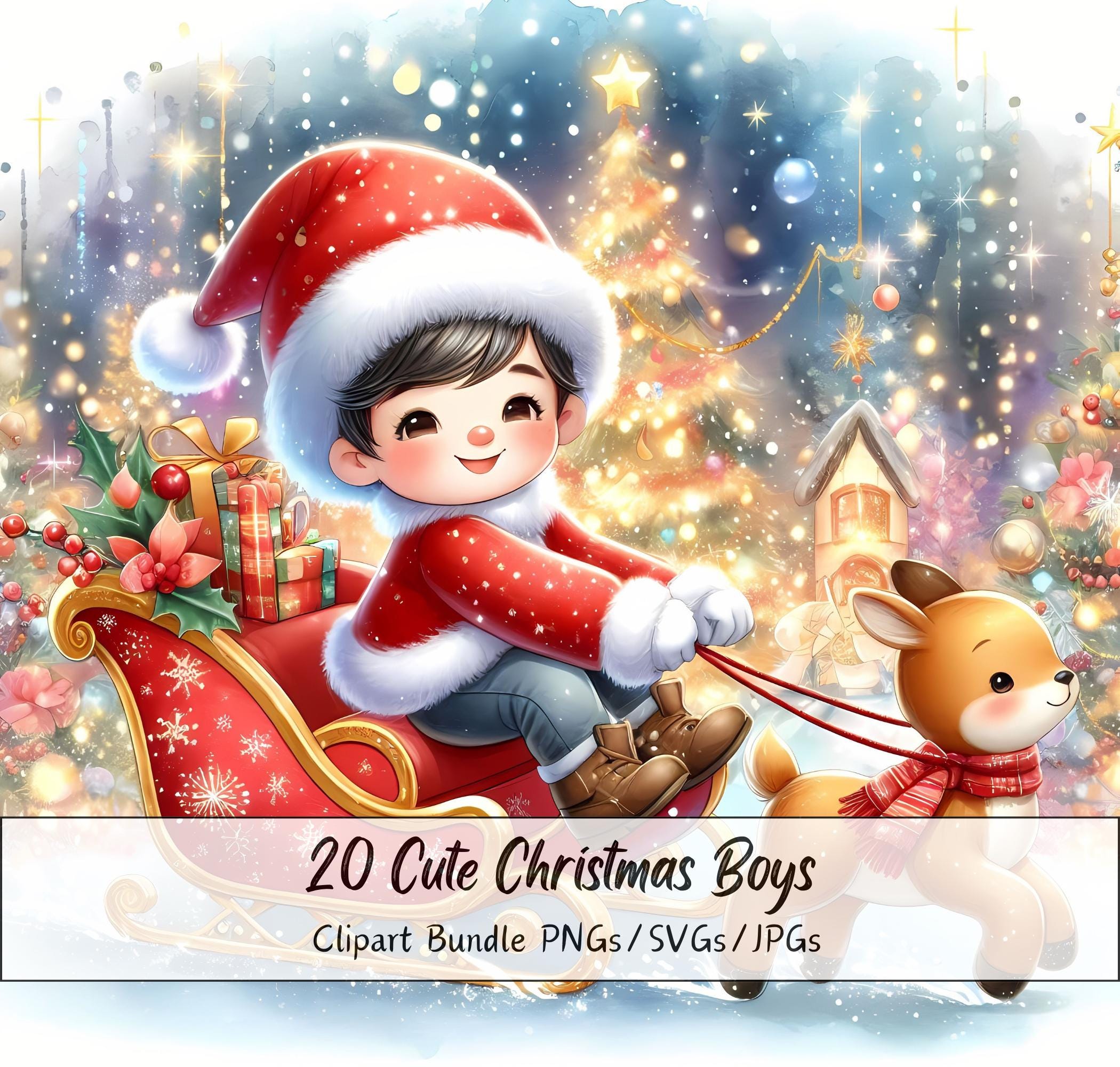 Cute Christmas Boys Clipart Bundle, Xmas Boy Clip Art Images, Watercolor High Quality Character File, Fun Festive Winter Figure Graphics