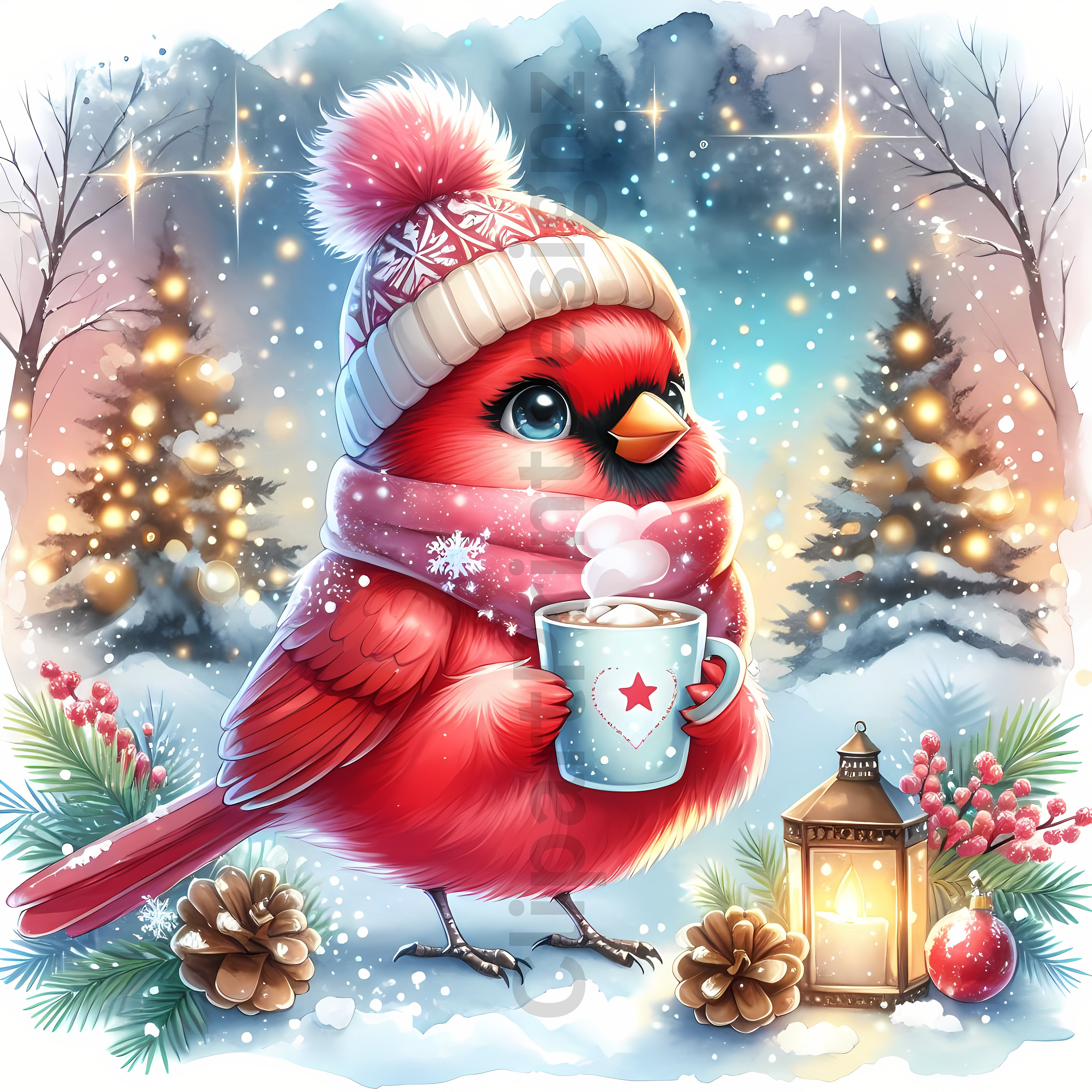 かわいい冬の動物がホットココアを飲むクリップアートバンドル、お祝い