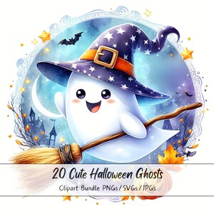 Lindo paquete de imágenes prediseñadas de fantasmas de Halloween, imágenes prediseñadas de fantasmas de acuarela, criaturas aterradoras de alta calidad, descarga divertida de criaturas digitales, otoño