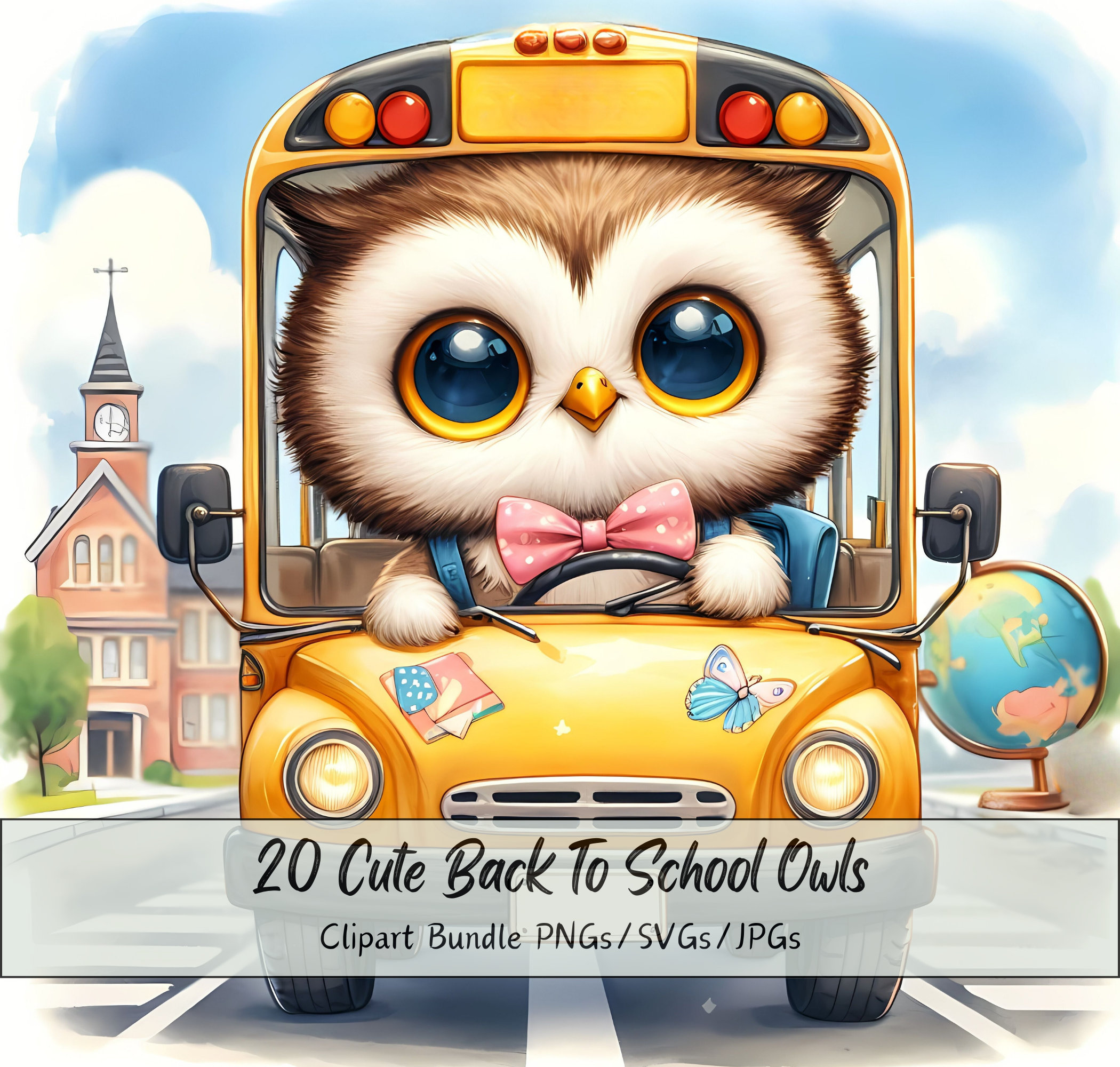 Cute Back To School Owls Clipart Bundle, Watercolor Owl Clip Art Images, High Quality Animals File, 