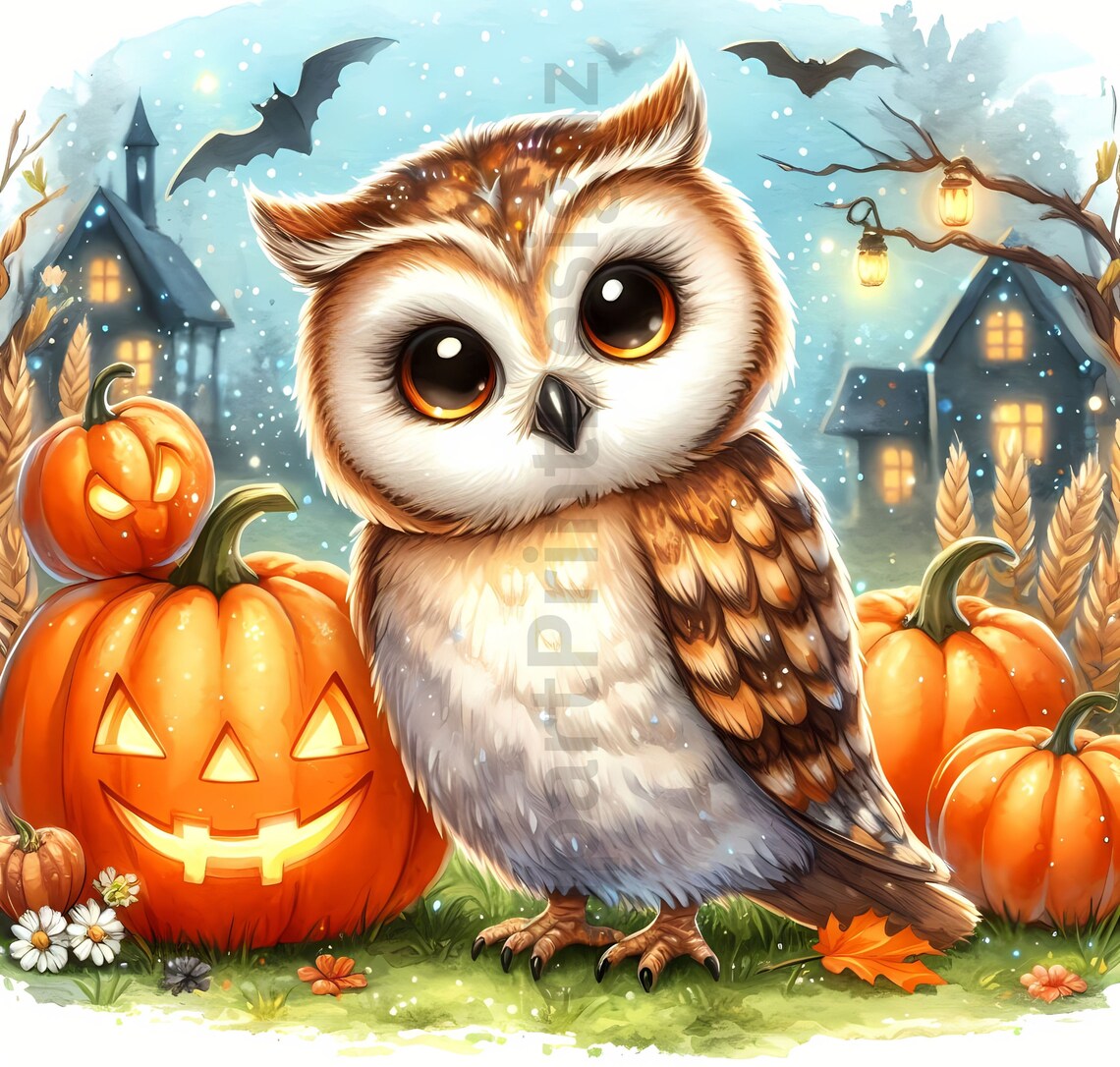 Cute Halloween Owls Clipart Bundle, Watercolor Owl Clip Art Images ...