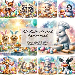 60 Clipart-Bundle mit Tieren und Osteressen, hochwertige Aquarell-Tierbilder, digitale Download-Grafiken, Instant-ClipArt-Dateien