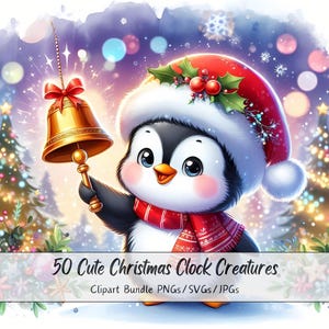 Lindo paquete de imágenes prediseñadas de criaturas de reloj navideño, imágenes prediseñadas de Navidad, archivos de animales de criaturas de acuarela, figuras gráficas de invierno, mega