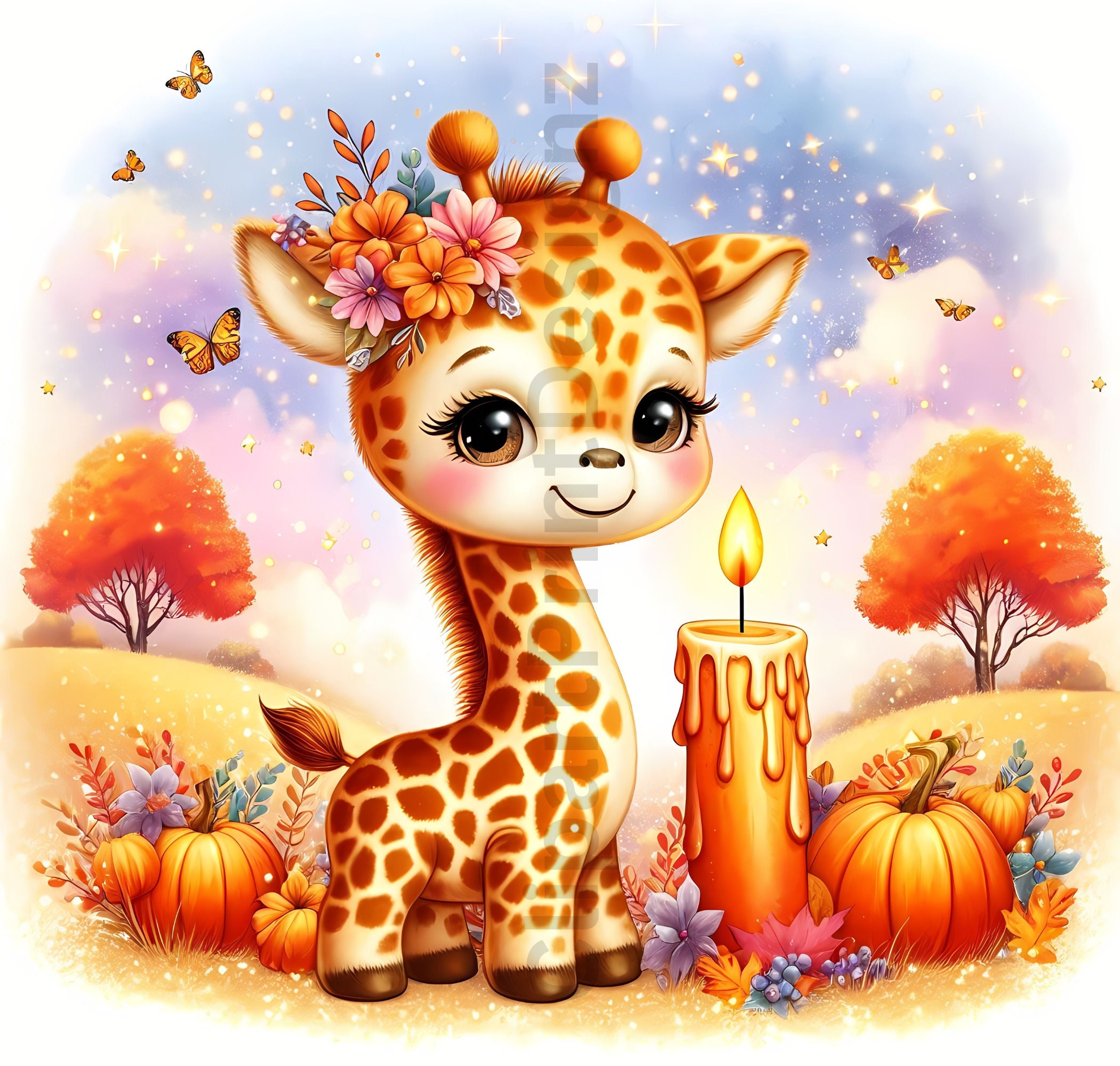 かわいい秋のキリンのクリップアートバンドル、水彩キリンのクリップ