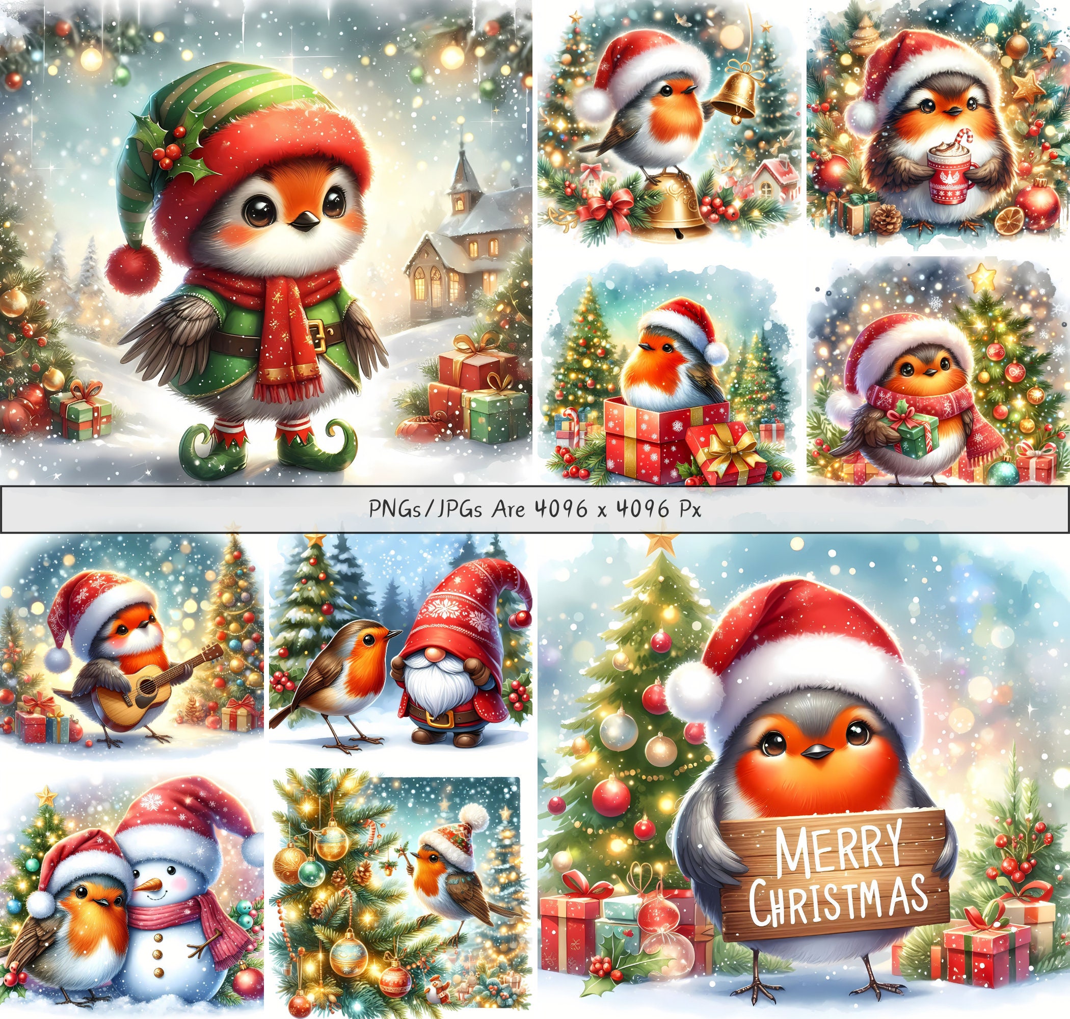 Cute Christmas Robins Clipart Bundle, Xmas Robin Clip Art Images ...