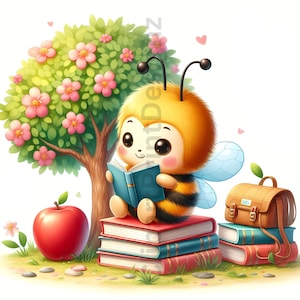 Cute Back to School Animals Reading Clipart Bundle, Watercolor Animal ...