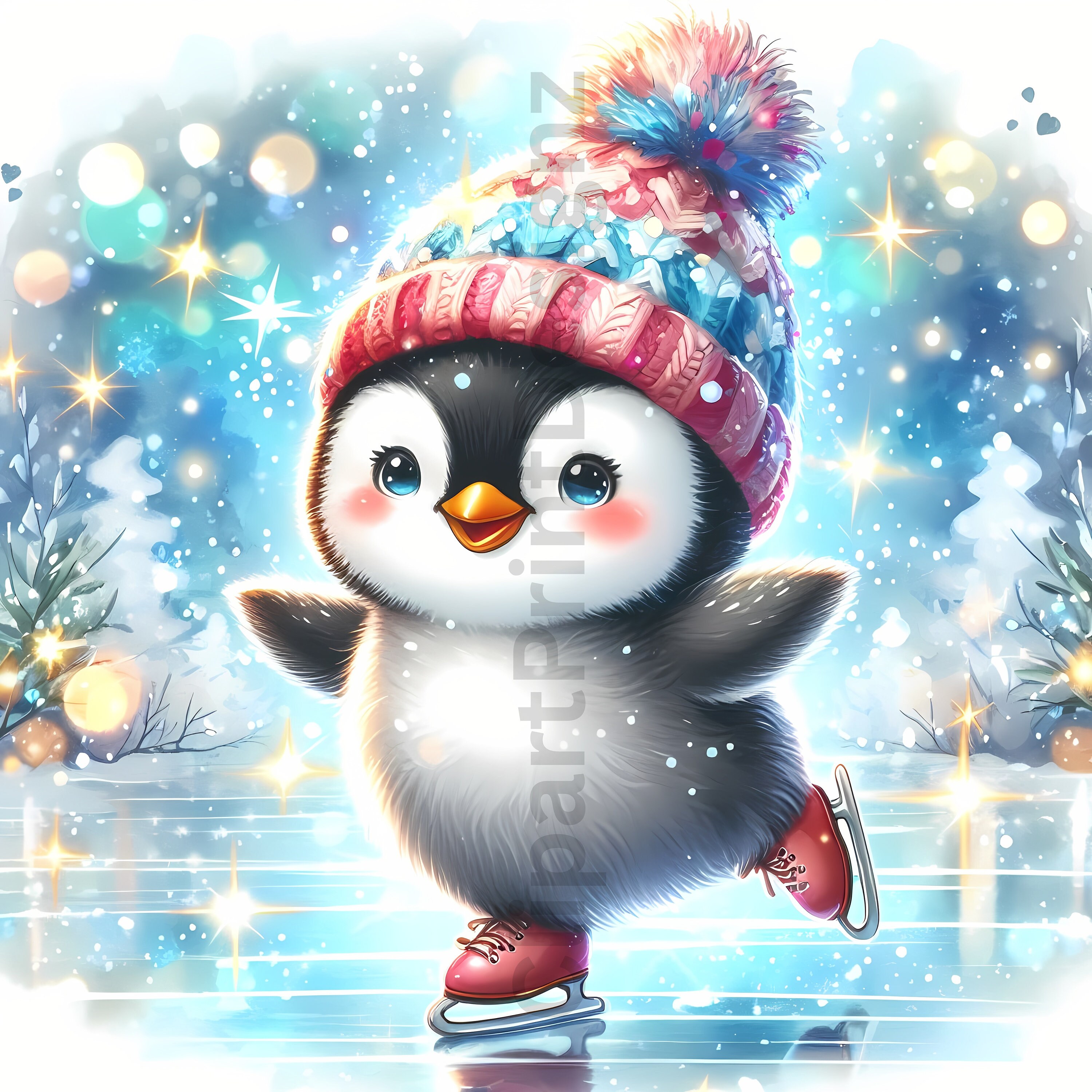 Cute Winter Animals Ice Skating Clipart Bundle, Festive Watercolor Clip ...