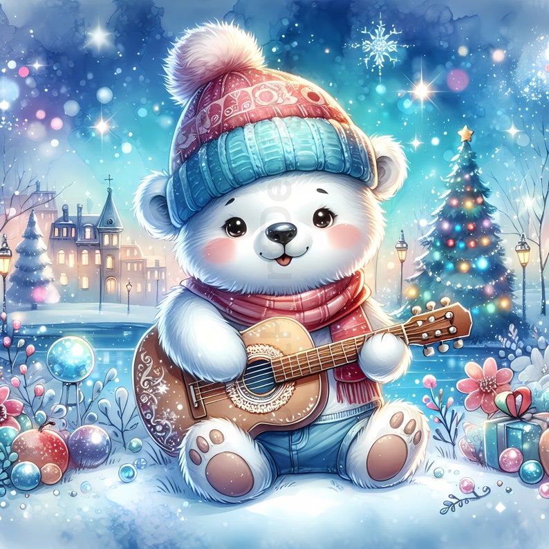 Cute Winter Polar Bear Clipart Bundle, Festive Watercolor Clip Art ...