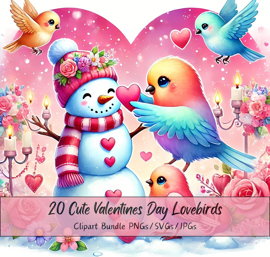 Cute Valentines Day Lovebirds Clipart Bundle, Valentine Lovebird Clip ...