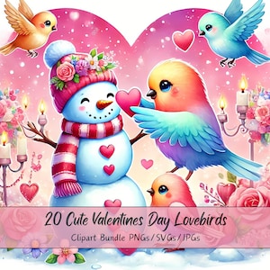 Lindo paquete de imágenes prediseñadas de agapornis para el día de San Valentín, imágenes prediseñadas de agapornis para el día de San Valentín, archivo de acuarela de alta calidad, divertidos animales festivos y pájaros