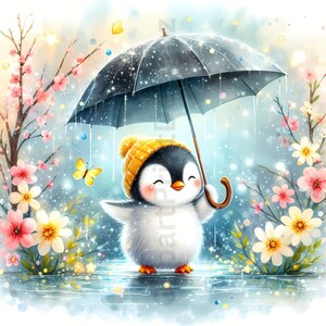 Spring Flower Penguin Cute Spring Penguins Clipart Bundle, Watercolor Clip Art Images, High ...