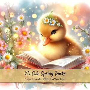 Schattige lente eenden clipart bundel, aquarel clip art afbeeldingen, 20 hoge kwaliteit PNG's/SVG's/JPG's, digitale papierkunst, kaarten maken, sublimatie