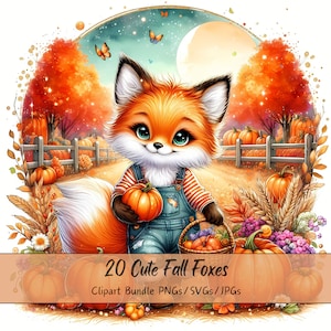 Bundle de cliparts mignons renards automne, aquarelle renard automne Clip Art Images, fichiers animaux de haute qualité, graphiques numériques animaux amusants, automne