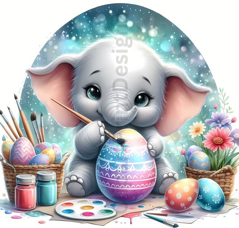 Cute Easter Elephant Clipart, Funny Watercolor Animal Images, High ...