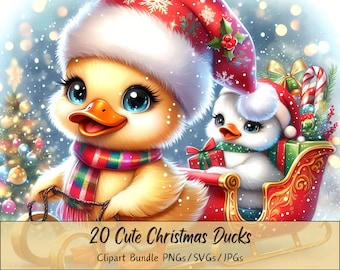 Cute Christmas Ducks Clipart Bundle, Xmas Ducks Clip Art Images, Watercolor High Quality Animals Files, Fun Festive Animal Graphics, Winter