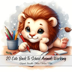 Bundle de cliparts mignons animaux de la rentrée, Images clipart animaux aquarelles, fichier de haute qualité, graphiques numériques pour enseignant, écriture