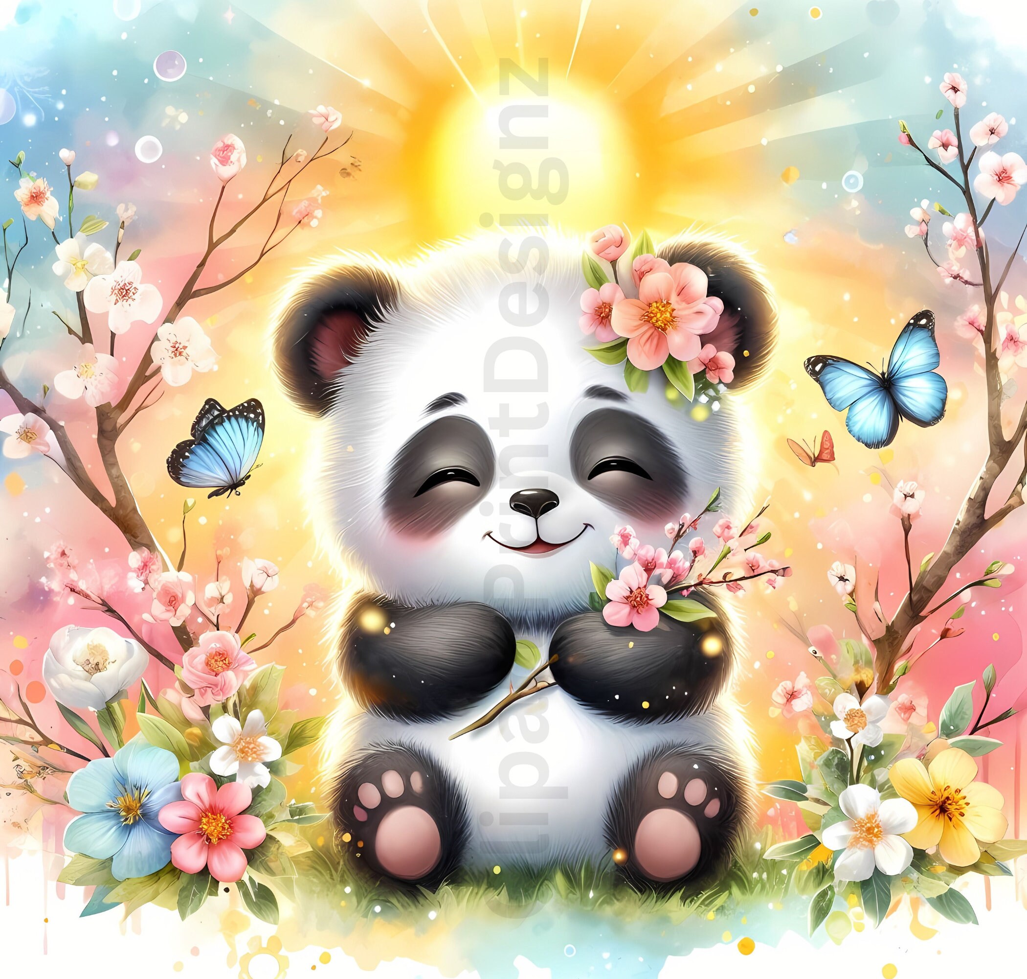 Cute Spring Pandas Clipart Bundle, Watercolor Clip Art Images, High ...