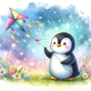 Cute Spring Penguins Clipart Bundle, Watercolor Clip Art Images, High ...