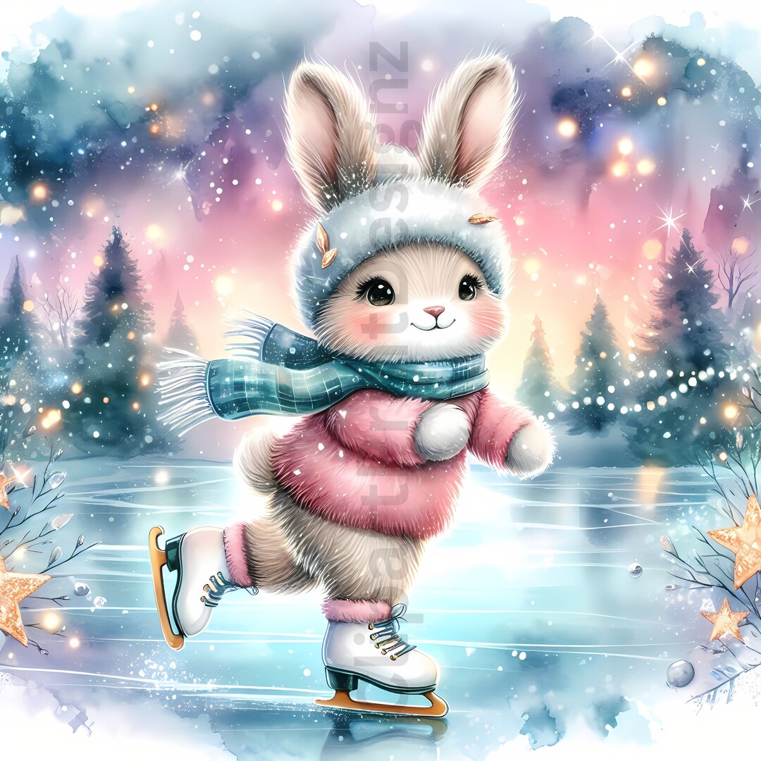 Cute Winter Bunny Clipart Bundle, Festive Watercolor Clip Art Images ...