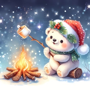 Grazioso set di clipart di animali natalizi ad acquerello, cucciolo di animale, 15 PNG/SVG/JPG di alta qualità, creazione di carta digitale, uso commerciale