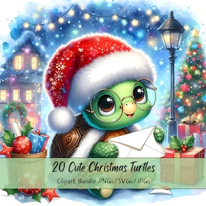 Süße Schildkröten Weihnachten Clipart, Clip Art Bilder, Aquarell hochwertige Tiere Aquarell, lustige festliche Winter Tiergrafiken
