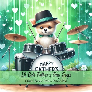 Lindo paquete de imágenes prediseñadas de perros felices del día del padre, imágenes de imágenes prediseñadas de acuarela, archivos de alta calidad, gráficos digitales para perros de padres, descarga de animales