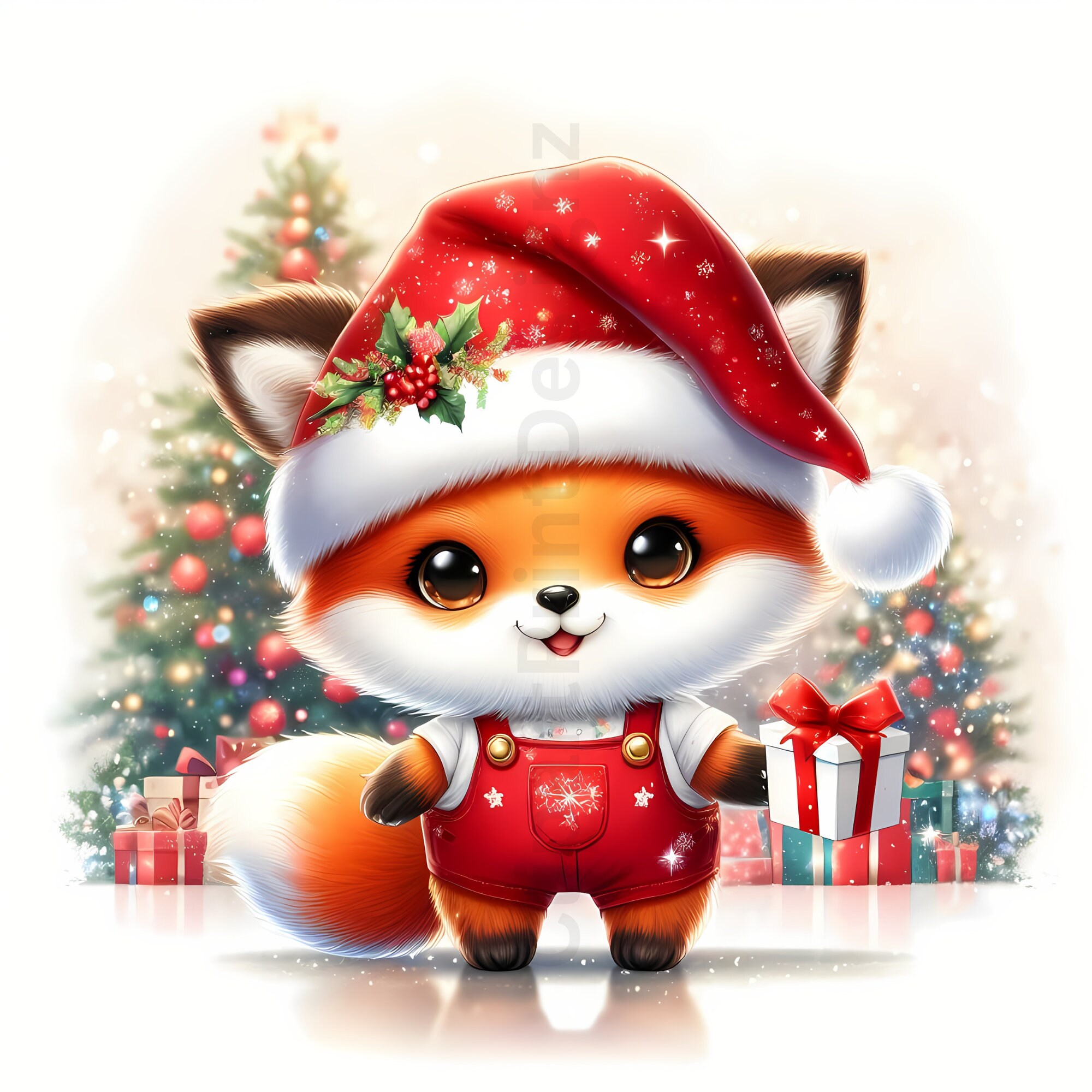 Cute Christmas Fox Clipart Bundle, Baby Animals, 28 High Quality Pngs