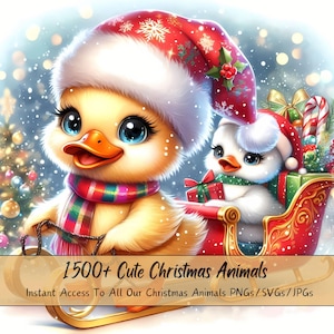 Más de 1500 animales navideños adorables, paquete de megacriaturas, imágenes prediseñadas de animales en acuarela, archivos de figuras de alta calidad, imágenes de descarga digital
