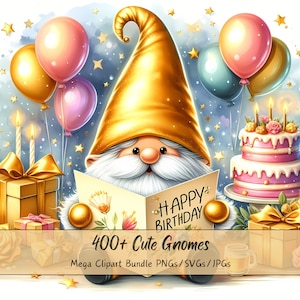Más de 400 imágenes prediseñadas de gnomos lindos, paquete Mega Gnome Girl, imágenes de imágenes prediseñadas de acuarela, archivos de criaturas de alta calidad, gráficos de archivos de imágenes digitales