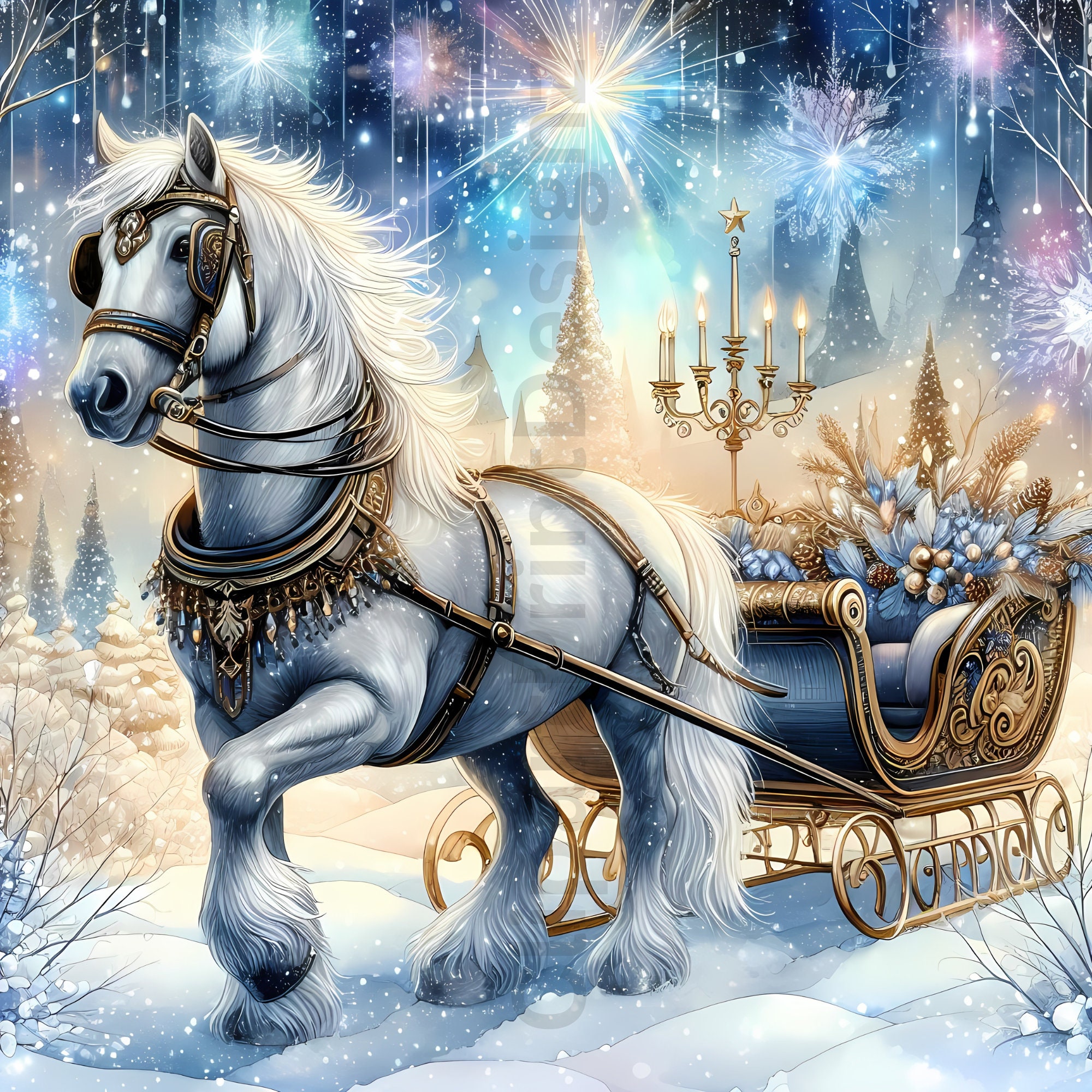 Cute Winter Horse Clipart Bundle, Festive Watercolor Clip Art Images ...