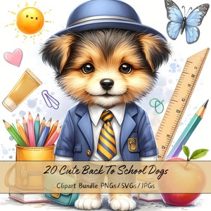 Cute Back To School Dogs Clipart Bundle, Watercolor Dog Clip Art Images, High Quality Animals File, Digital Teacher Animal Graphics, Unique